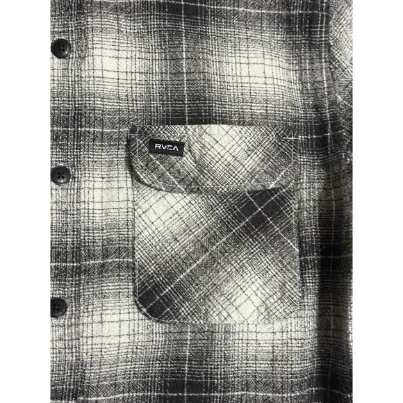RVCA White/Black Button Up Vesuvio Flannel Shirt Pocket Y2K Casual - Mens Medium - Picture 2 of 8